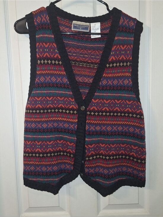 Erika Classics Sweaters - Vintage Sweater Vest Multi-Color Fair Isle Knit Erika Classics Medium